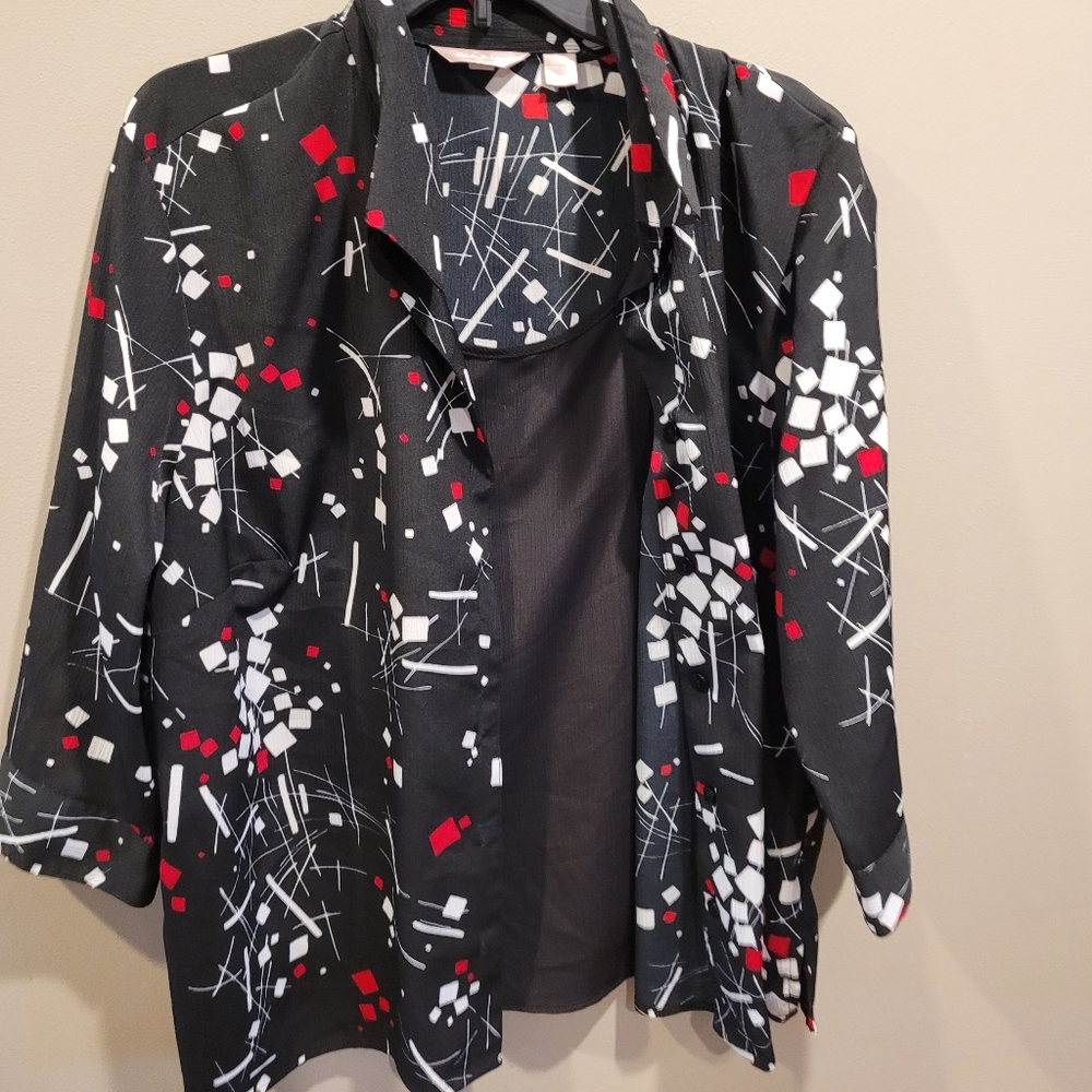 🔥$5 if bundled🔥 Button Down Twinset 3/4 Sleeve 3X Black White Red